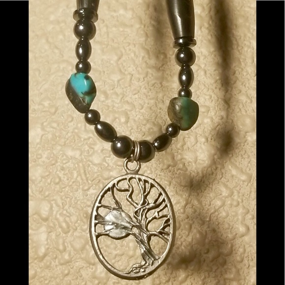 Silver tree/moon chrysocolla stone necklace!!! - Picture 2 of 4